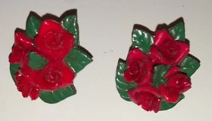 Pendientes Vintage Años 50 Japón Ramo de Celuloide Rosas Tornillo Trasero - Imagen 1 de 3