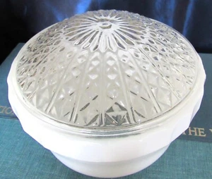 Vintage Patterned White & Patterned Clear Glass Dome Ceiling Light Fixture - Picture 1 of 12