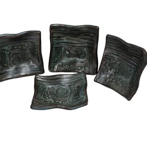 Kunstkeramik Sauce/Ring/Essstäbchen Halter x4 Kunstkeramik Abstrakt Grün Rustikal - Bild 1 von 16