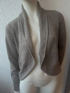 H&M Strick Jacke kurz offen Strickjacke Cardigan XS Hellbraun Rippstrick Ripp - Bild 1 von 4