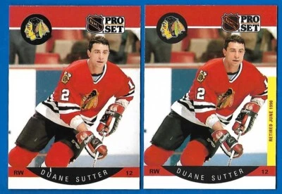 #61 DUANE SUTTER ERROR NO TRADE BAR + CORRECTED 1990-91 PRO SET BLACK HAWKS - Image 1 of 2