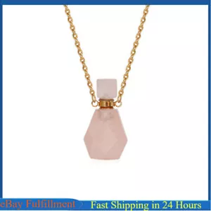 Natural Rose Quartz Crystal Perfume Bottle Pendant Chakra Healing Stone Necklace - Picture 1 of 1
