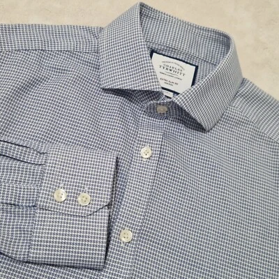 Camisa Charles Tyrwhitt Talla M 16/34 Azul Pata de Gallo Extra Slim Fit Sin H... - Imagen 1 de 4
