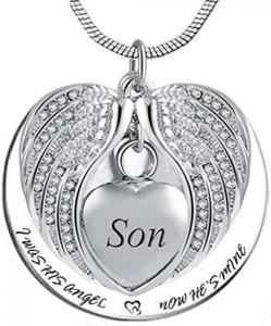Unisex Angel Wing Memorial Keepsake Ashes Urn Pendant Cremation Necklaces - Son - Picture 1 of 6