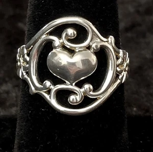 NV Sterling Silver .925 OPENWORK FILIGREE FLORAL HEART RING, Size 8.25 - Picture 1 of 9