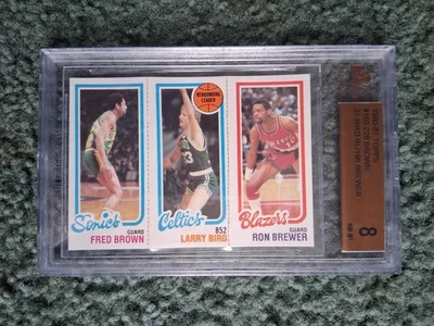 1980-81 TOPPS BASKETBALL BROWN, BREWER, LARRY BIRD RC BGS/BVG 8 w/3-9's! Rookie! - Image 1 of 2