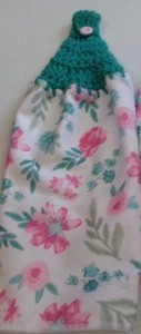 Crochet Top TEAL FLORAL Print POLYESTER Kitchen Towel - Picture 1 of 1