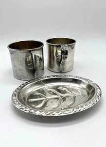 Vintage Silver Plate Lot 3 Roger’s Baby Cup Community Cup Mini Platter 5" - Foto 1 di 7