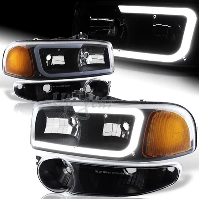 Faros LED ámbar negros + parachoques 4 piezas para GMC Yukon 1500 Denali G2 DRL 2001-2006 Foto 1 de 4