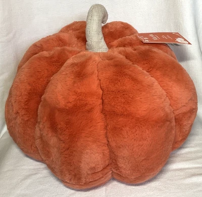MARTHA STEWART 人造毛皮 PUMPKIN 橙色万圣节枕头 全新带标签 — 第 1/2 张图片