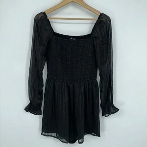 Abercrombie & Fitch Smocked Romper Striped Square Neck Sheer Long Sleeve, Size M - Picture 1 of 8