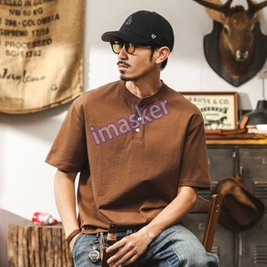 Camiseta suelta de verano de manga corta con cuello retro americano de algodón puro para hombre - Imagen 1 de 28