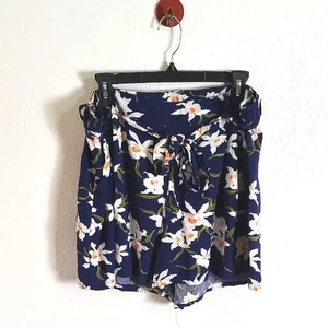 Old Navy - dunkelblaue weite Shorts mit weißen & orangefarbenen Blumen & Gürtel Gr. XL - Bild 1 von 9