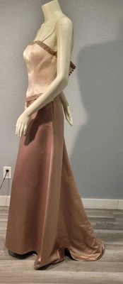 Bill Levkoff Bridesmaid dress CHampagne And Bown The Waist Line Breaded Broze S4 - Image 1 of 4