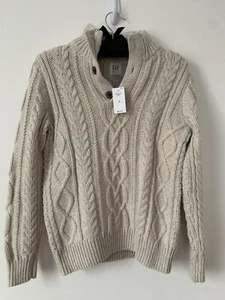 NEW Gap Cable Knit Sweater 10 LG KIDS Fisherman Beige Cream Neutral Wool Cotton - Picture 1 of 13