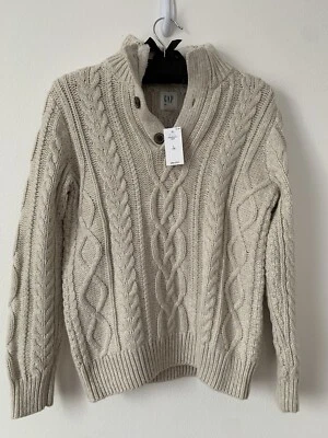 NUEVO Suéter Tejido Gap Cable 10 LG NIÑOS Pescador Beige Crema Lana Neutra Algodón Foto 1 de 4