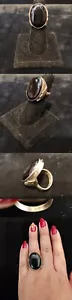 Vintage Old Pawn Native Sterling Silver Big Heavy Oval Onyx Leaf Ring ri384 - Picture 1 of 1