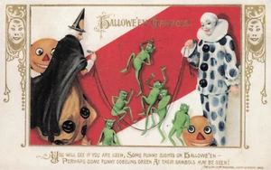 Vintage Postkarte REPRODUKTION Winsch Halloween grüne Kobolde - Bild 1 von 2