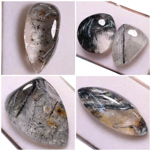 Lot 5 Pcs Natural Tourmaline Rutile Quartz Hi-Grade 23mm-34mm Cabochon Gemstones - Picture 1 of 13