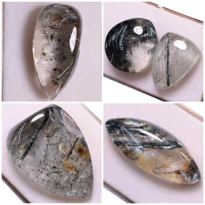 Lot 5 Pcs Natural Tourmaline Rutile Quartz Hi-Grade 23mm-34mm Cabochon Gemstones - Image 1 of 4