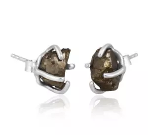 Borchie grezze/grezze argento sterling 925 pirite cristallo minimalista gioielli curativi - Foto 1 di 7