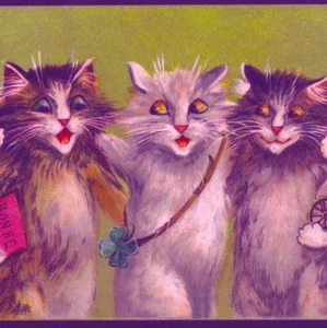 NEAR MINT.!.BOULANGER..SINGING CATS ,NEW YEAR GOOD LUCK,CHROMOLIITH,POSTCARD - Picture 1 of 3