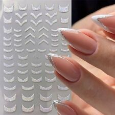 Nail Art Stickers Decals Silver Lace Abstract Lines French Line Manicure Mani 62