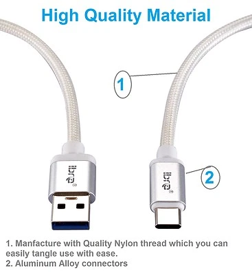 Strong Braided Heavy Duty USB C 3.1 Type-C Data Snyc Charger Charging Cable - Image 1 of 4