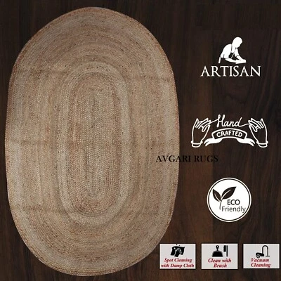 Oval Rug Jute Carpet 100% Farm House Natural Fiber  Area Rug Handmade Hand Woven - Image 1 of 4