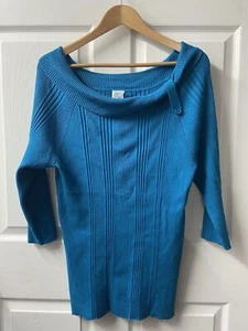 Pullover Damen Plus 2x gerippt türkis blau Wasserfallausschnitt 3/4 Arm Karriere nur meine Größe - Bild 1 von 7