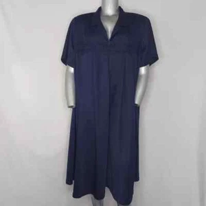 Yakko Vtg Shift Dress Womens 3X Blue Polyester Knit Short Sleeve Lace Collar V-N - Picture 1 of 6