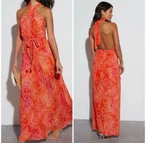 VICI Selenia Halter Maxi Dress Orange Floral Halter Size Small. Backless Sexy - Picture 1 of 6