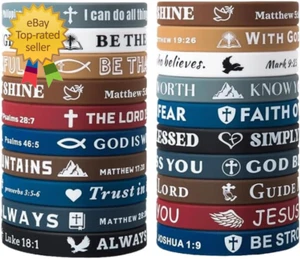 20 PIEZAS Versículo Bíblico Pulseras de Silicona Versículo Bíblico Pulseras de Goma Religioso Chri - Imagen 1 de 12