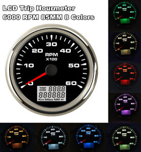 85mm 6000RPM Car Autos Motorcycle Digital Tachometer 8-Color Backlight Counter