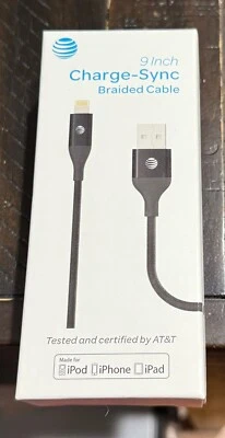 AT&T 9inch MFI- Certified iPhone Light-ning Braided Charge & Sync Cable - Black - Image 1 of 3