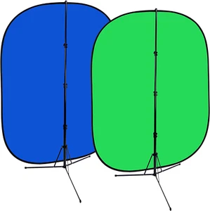 5'X7' Collapsible Chromakey Green + Blue 2-In-1 Background, Backdrop Kit W/Stand - Picture 1 of 5