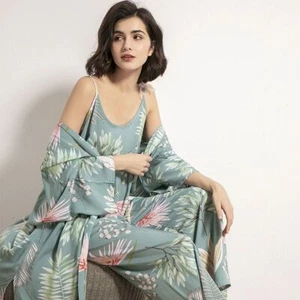 Floral Full Length Sleepwear - For Spring Autumn Women Loose Thin Pajamas Set - Picture 1 of 26