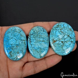 3 Stck. Natürliche Blau Türkis Spinnennetz Oval Cabochon Riesig 47-49 mm Edelsteine ~ 300 Karat - Bild 1 von 6