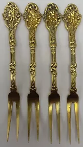 Gorham Versailles Gold Vermeil Sterling Silver Berry Forks Cocktail 4 Pcs - Picture 1 of 12