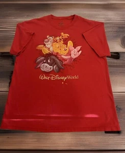 Vintage Disney Shirt Unisex L Red Walt Disney World Pooh Tigger 90s Hanes Tee - Picture 1 of 9