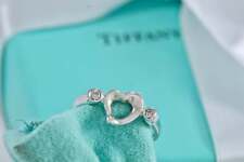 Tiffany & Co. Elsa Peretti Silver 2 Diamond Mini Open Heart Ring