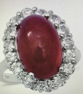 13.75 ctw African Ruby White Zircon Halo Ring in Platinum Over Silver size 10 - Picture 1 of 8