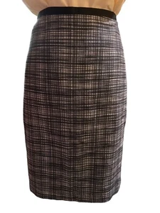 New York & Co Career Skirt Black White Plaid Knee Length Zip Slit Academia - Picture 1 of 5