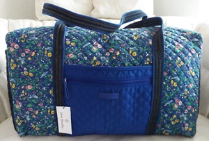 VERA BRADLEY Custom Large Travel Duffel - Bluebirds, Navy Denim & Microfiber NWT - Picture 1 of 11
