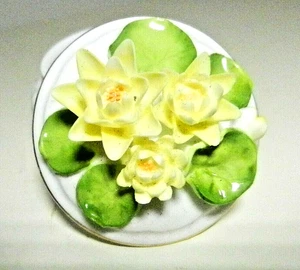 Vintage Bone China Schmuck Waschtisch Schale Deckel gelb weiß Napcoware Blumen - Bild 1 von 6