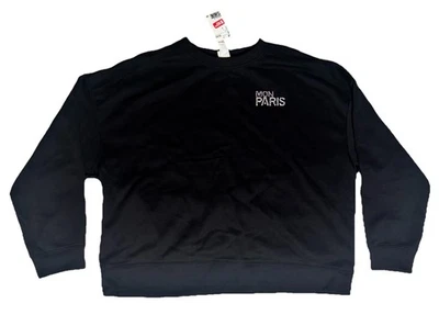 Sudadera H&M Mon Paris Gráfica Adornada Talla L Negra Mujer Elegante Foto 1 de 4