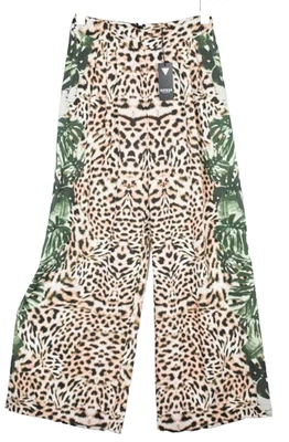 GUESS  Trousers Women's US 24 Jungle Pattern Wide Polyester Zip - Image 1 of 4