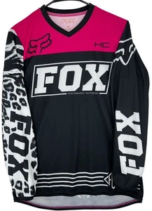 Fox Racing Jersey Sz Medium Pink White Long Sleeve Leopard MX Motocross Riding - Picture 1 of 5