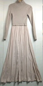 By ANTHROPOLOGIE Beige The Thea Twofer Sweater Dress Maxi Ribbed Wedding Sz Xs - Picture 1 of 6