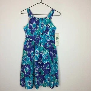 NWT Rare Editions Girls Dress Size 14 Blue Floral Sleeveless 100% Cotton NEW - Picture 1 of 12